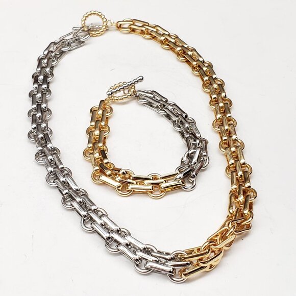 2 Tone Silver and Gold Plated Necklace and Bracelet - Picture 3 of 16